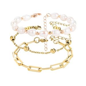 14K Gold Bracelets Pearl Beaded Set